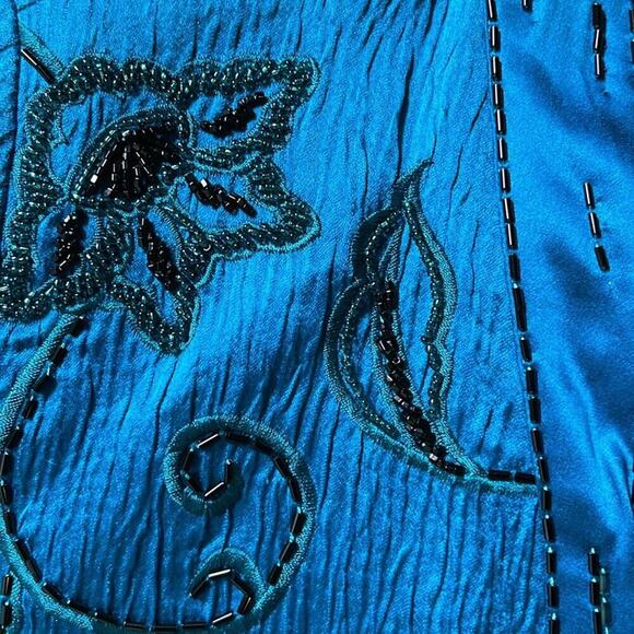 Jacket beaded teal be elegantnt or dress down with jeans teal with blk jet bead - Picture 2 of 4